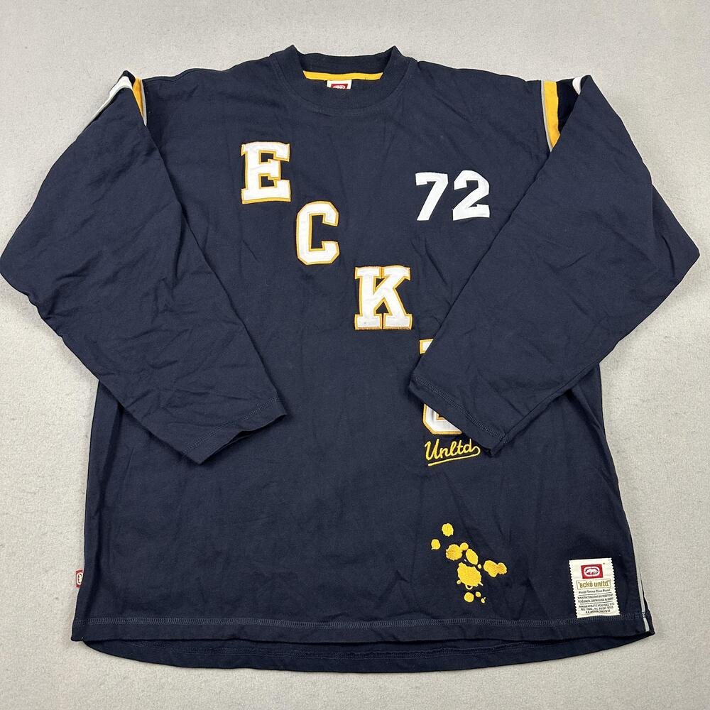 Vintage Ecko Unltd Shirt Men Large Blue Knit Graphic 72 Skater Y2K Hip Hop L